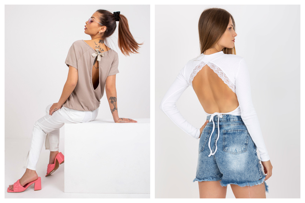 Tania hurtownia online modnych bluzek basic z odkrytymi plecami